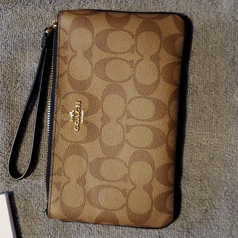 Coach zip long brown monogram Wristlet  wallet